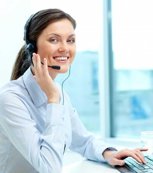 call centre operator talking to a happy customer